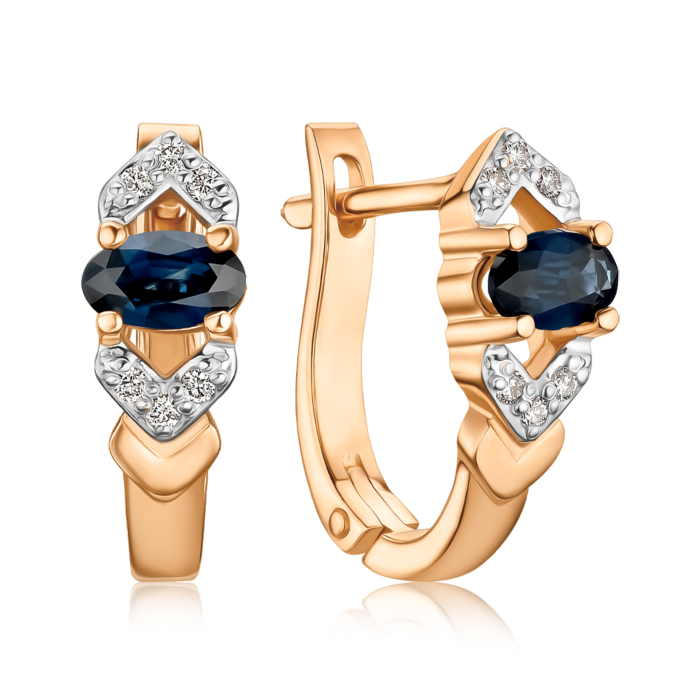 Золоті сережки з сапфіром та діамантами 52702/01/1/9526