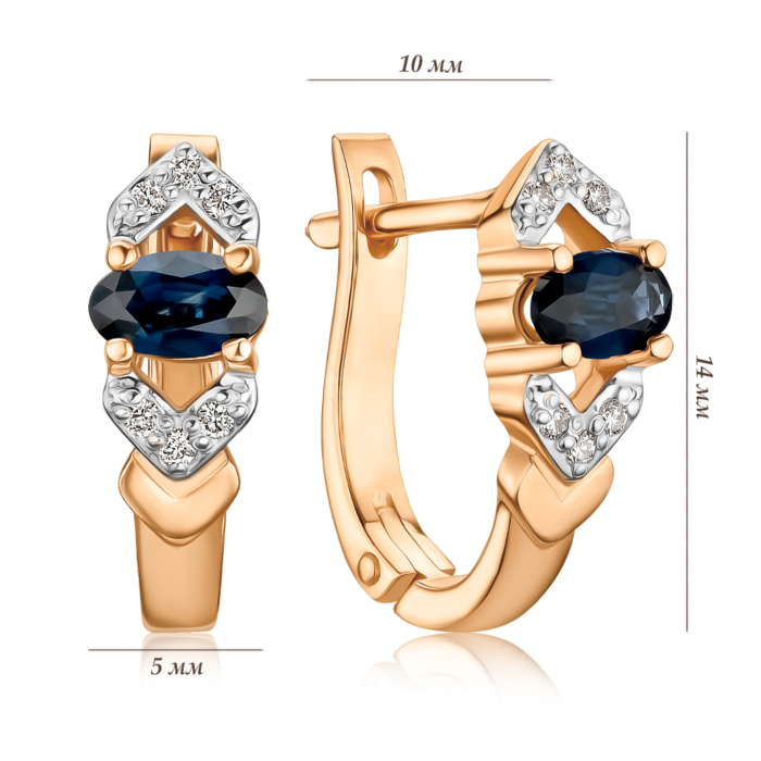 Золоті сережки з сапфіром та діамантами 52702/01/1/9526