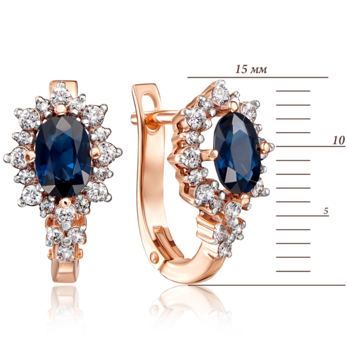 Золотые серьги с сапфиром и бриллиантами. Артикул 52706/01/1/8029