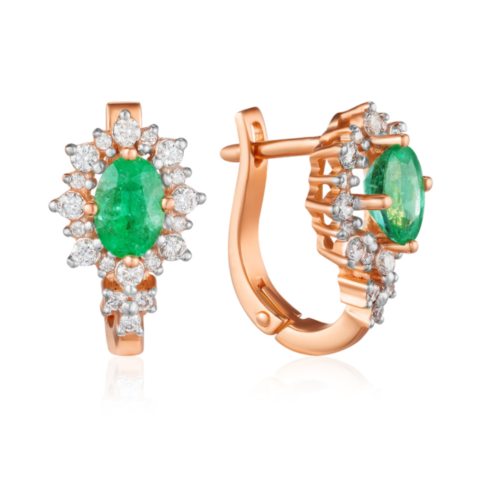 Золотые серьги с изумрудом и бриллиантами. Артикул 52706/01/1/8137