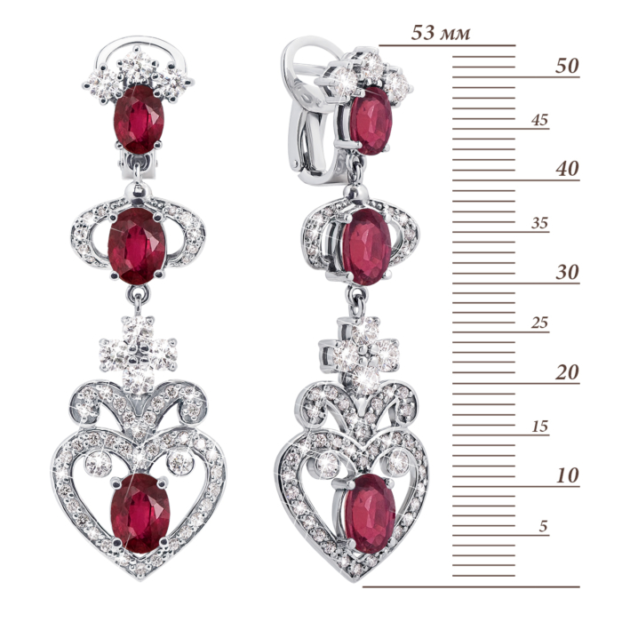 Золотые серьги-подвески с рубинами и бриллиантами 52713/02/1/9328