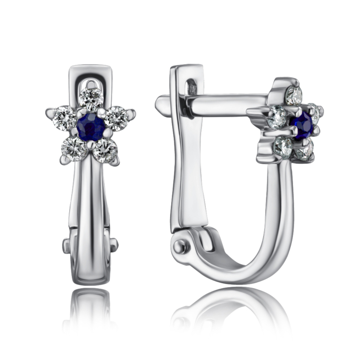 Золотые серьги с бриллиантами и сапфиром. Артикул 52769/02/1/8850 (52769/1.25б сап)