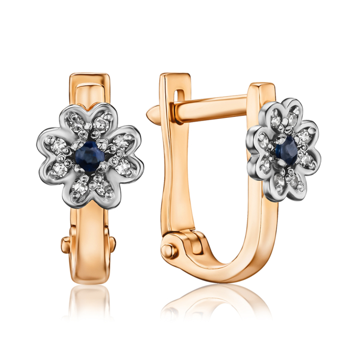 Золоті сережки з сапфіром та діамантами 52778/14/1/8291