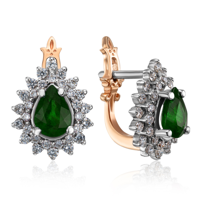 Золотые серьги с изумрудами и бриллиантами. Артикул 52784/14/1/9591