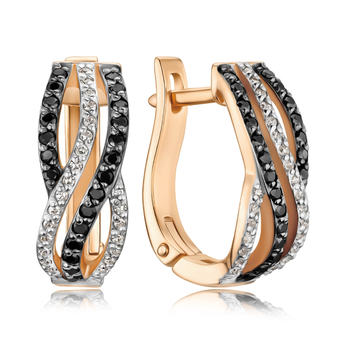 Золотые серьги с черными и белыми бриллиантами 52820/01/1/11754