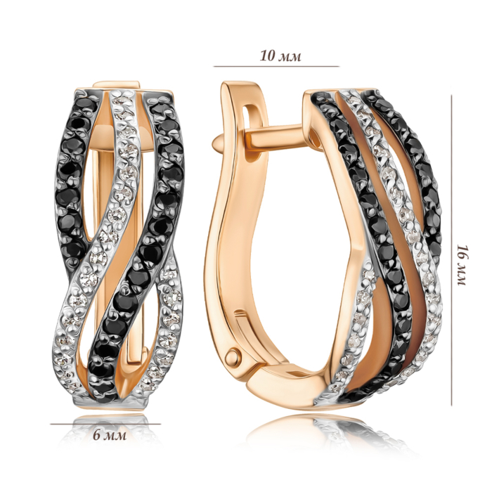 Золотые серьги с черными и белыми бриллиантами 52820/01/1/11754