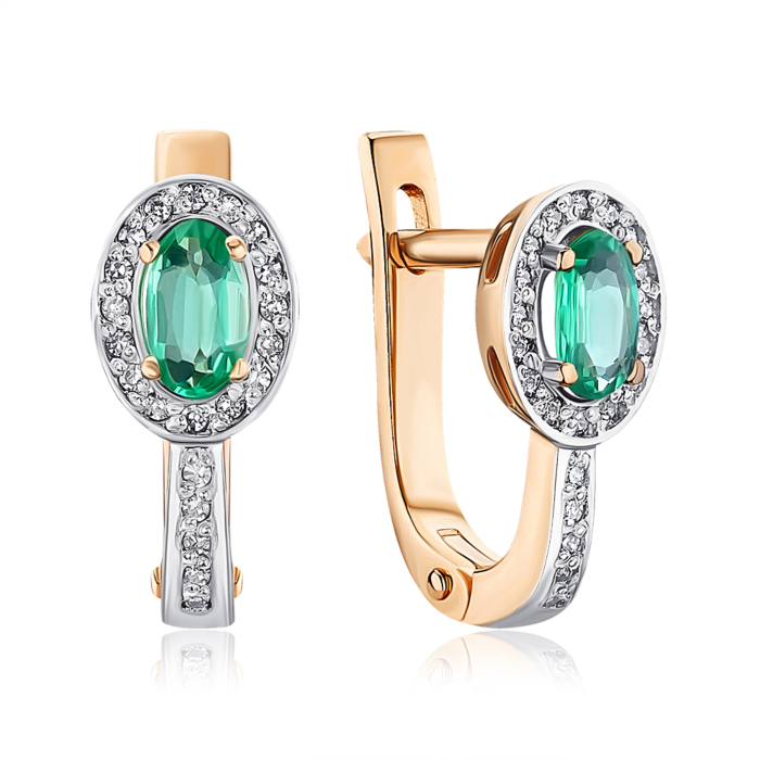 Золотые серьги с изумрудом и бриллиантами в классическом стиле 52862/01/1/8036