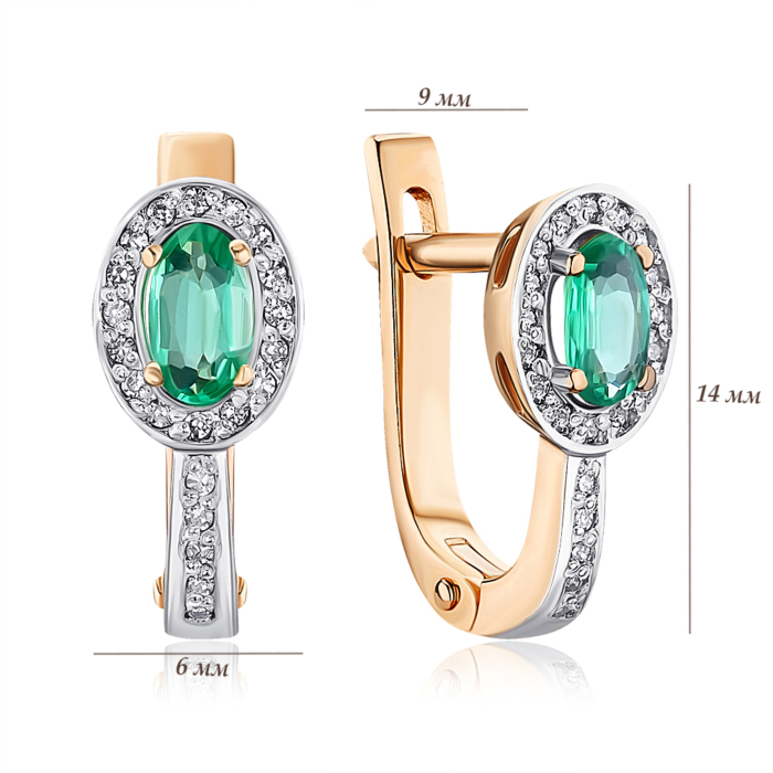 Золотые серьги с изумрудом и бриллиантами в классическом стиле 52862/01/1/8036
