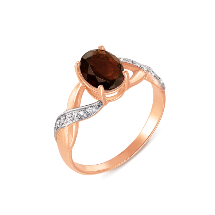 Золотое кольцо с раухтопазом и фианитами. Артикул 530000/раух с