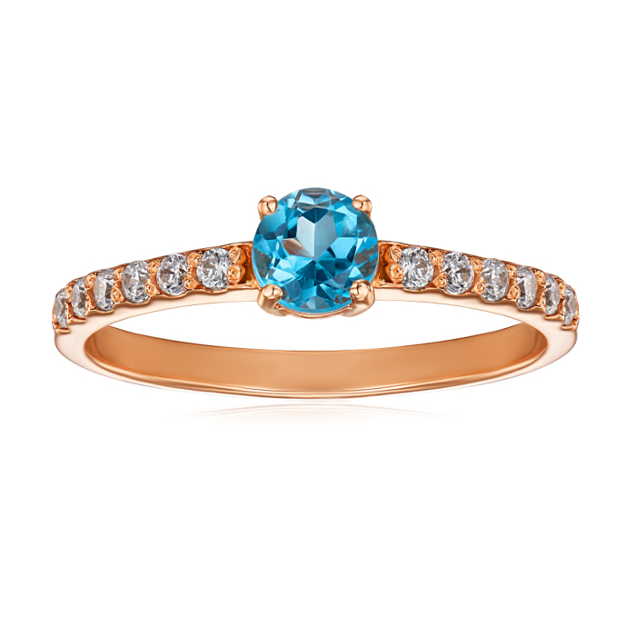 Золота каблучка з топазом swiss і фіанітами. Артикул 530007/топ с