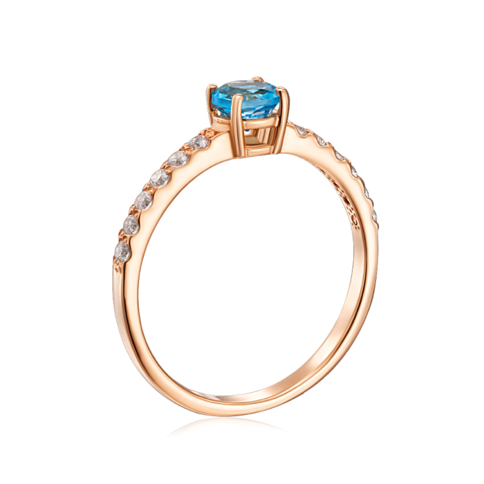 Золота каблучка з топазом swiss і фіанітами. Артикул 530007/топ с