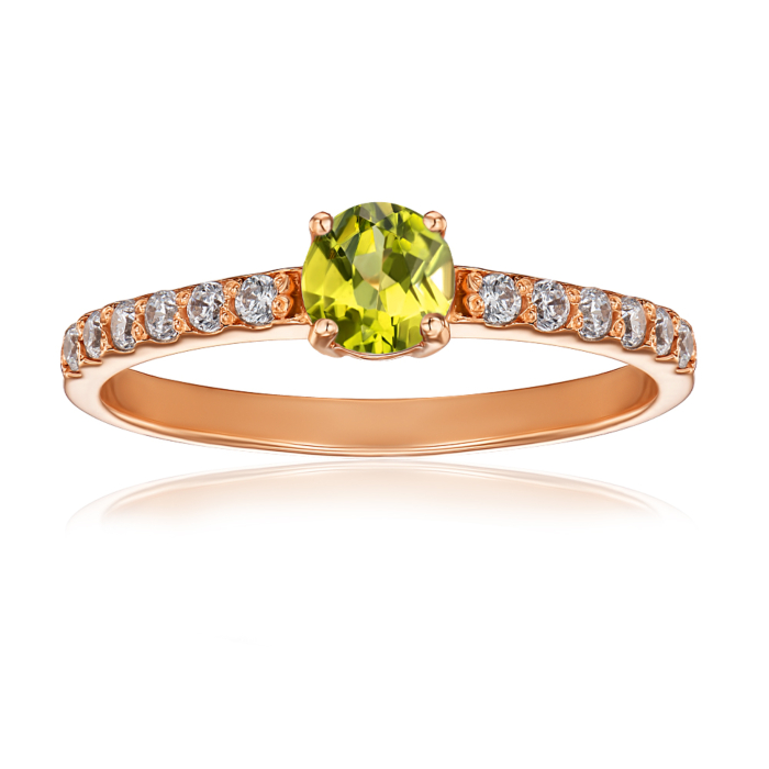 Золотое кольцо с хризолитом и фианитами. Артикул 530007/хр с