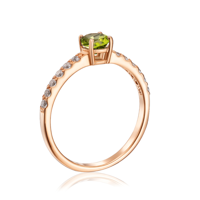 Золотое кольцо с хризолитом и фианитами. Артикул 530007/хр с