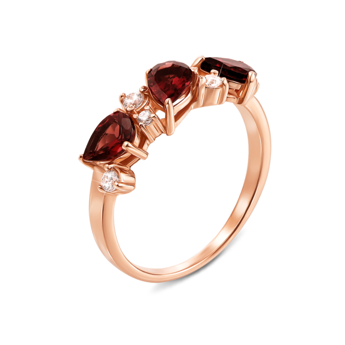 Золотое кольцо с гранатом и фианитами. Артикул 530016/гр с