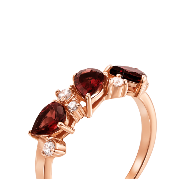 Золотое кольцо с гранатом и фианитами. Артикул 530016/гр с