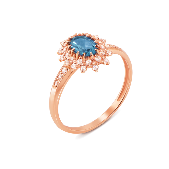 Золота каблучка з топазом і фіанітами. Артикул 530041/топ с