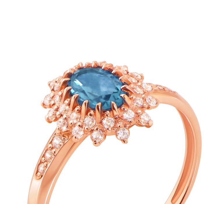 Золота каблучка з топазом і фіанітами. Артикул 530041/топ с