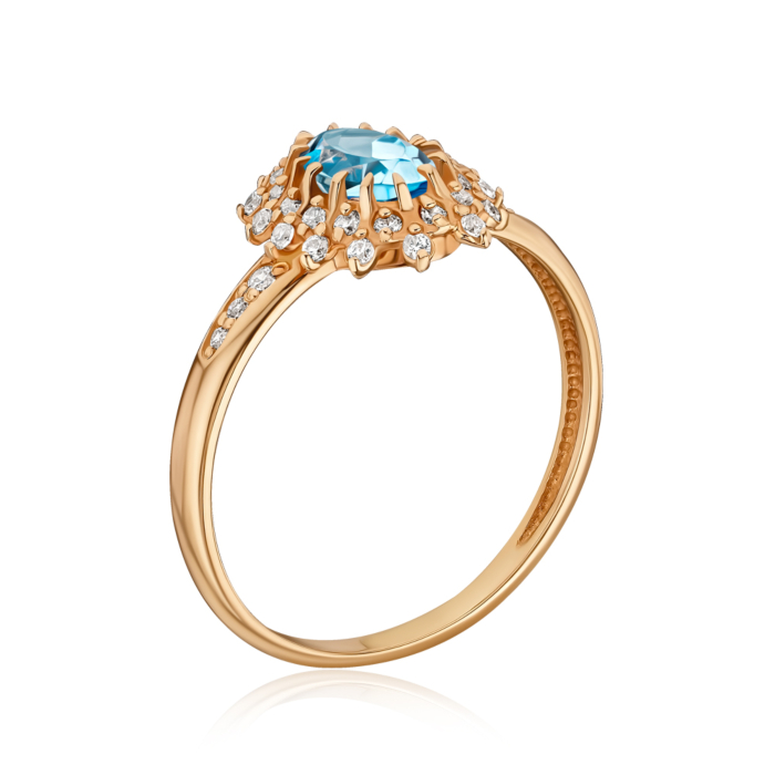 Золотое кольцо с топазом и фианитами 530041/топ с