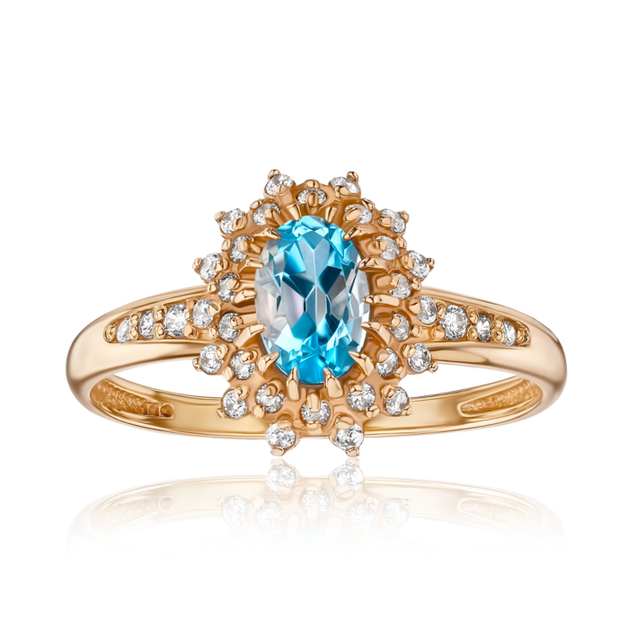 Золотое кольцо с топазом и фианитами 530041/топ с