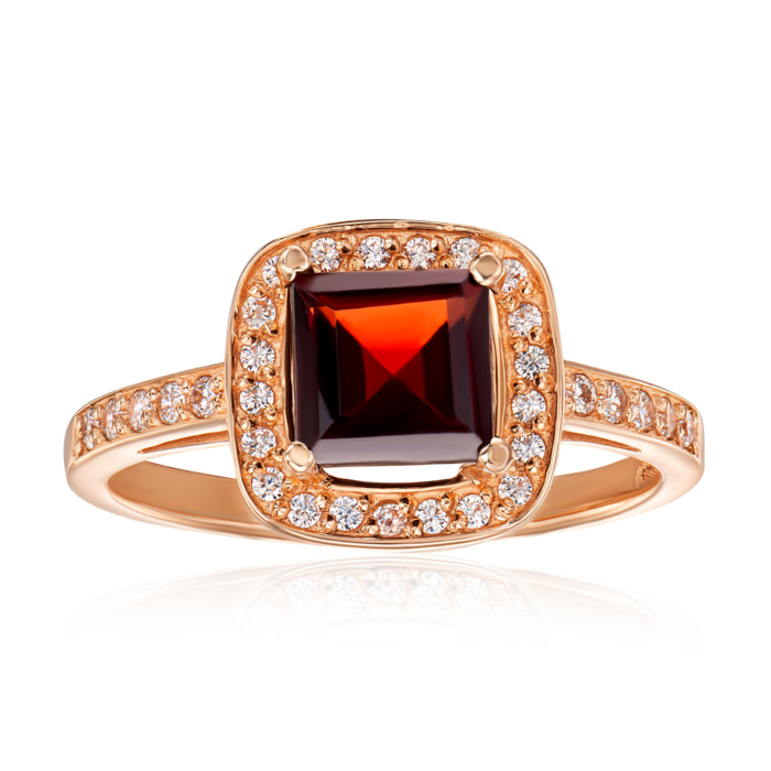 Золотое кольцо с гранатом и фианитами. Артикул 530078/01/0/5317