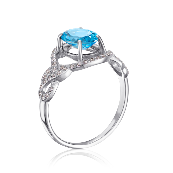 Золота каблучка з топазом swiss і фіанітами. Артикул 530085/02/1/5028 (530085/б топ сп)