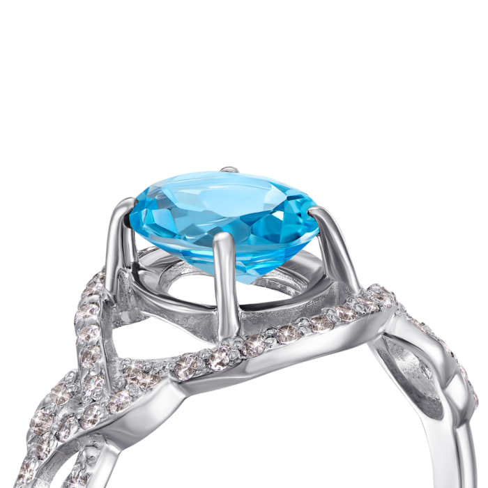 Золота каблучка з топазом swiss і фіанітами. Артикул 530085/02/1/5028 (530085/б топ сп)