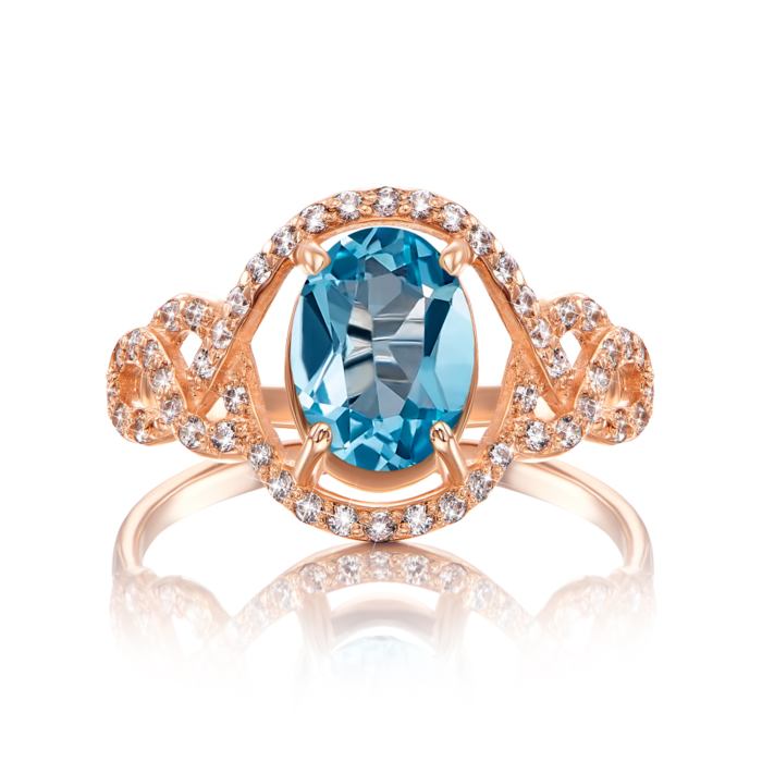 Золотое кольцо с топазом и фианитами. Артикул 530085/топ сп