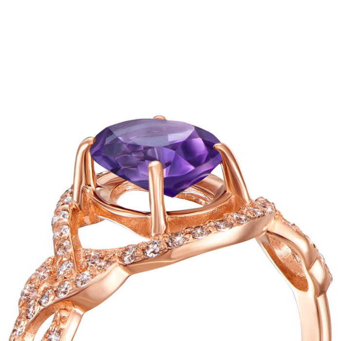 Золотое кольцо с аметистом и фианитами. Артикул 530085/ам сп