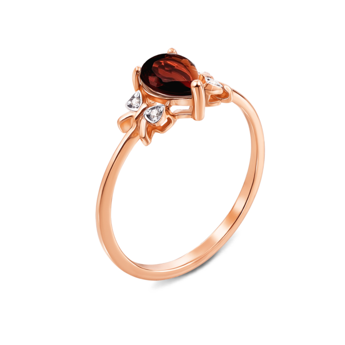 Золота каблучка з гранатом і фіанітами. Артикул 530090/гр с
