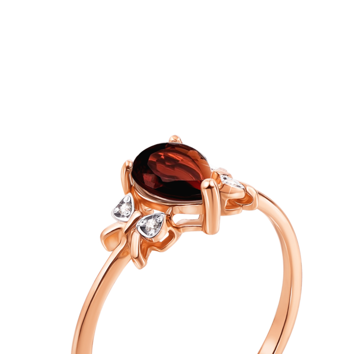 Золота каблучка з гранатом і фіанітами. Артикул 530090/гр с