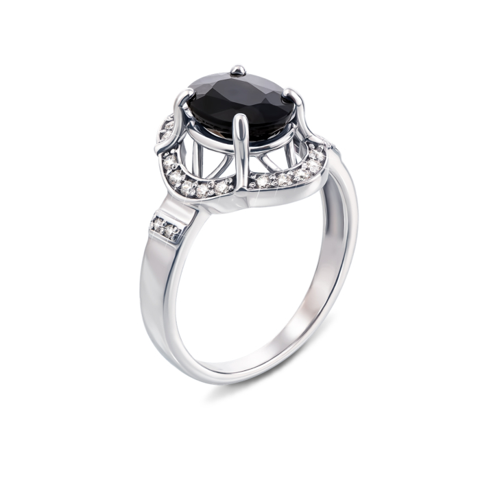 Золота каблучка з сапфіром і фіанітами. Артикул 530105/б сап