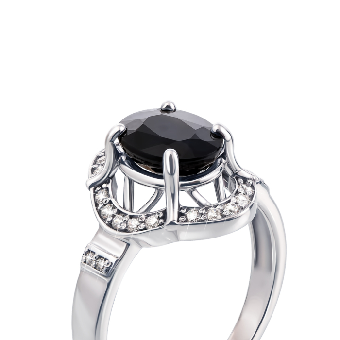 Золота каблучка з сапфіром і фіанітами. Артикул 530105/б сап