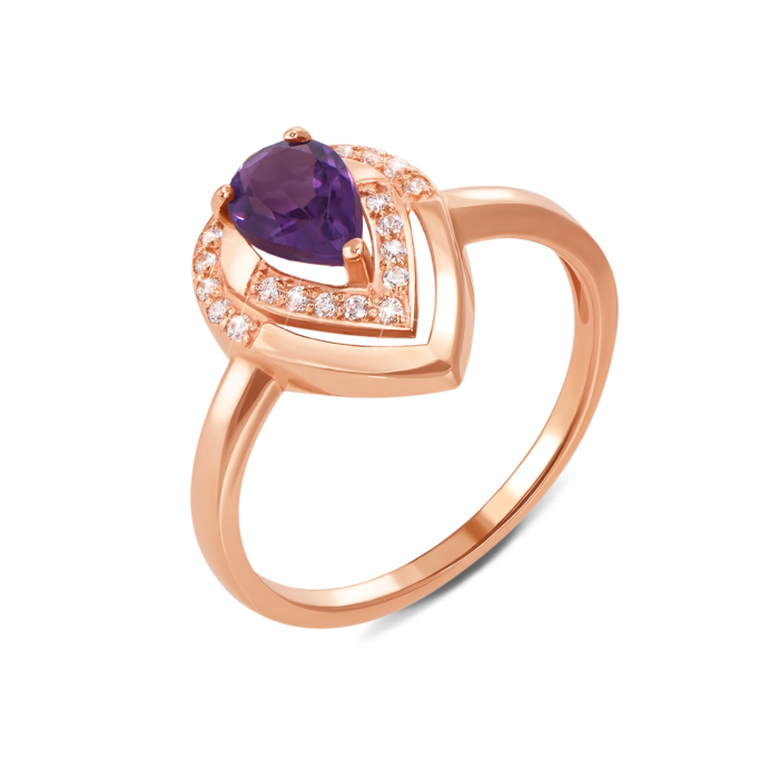Золота каблучка з аметистом і фіанітами. Артикул 530108/ам сп