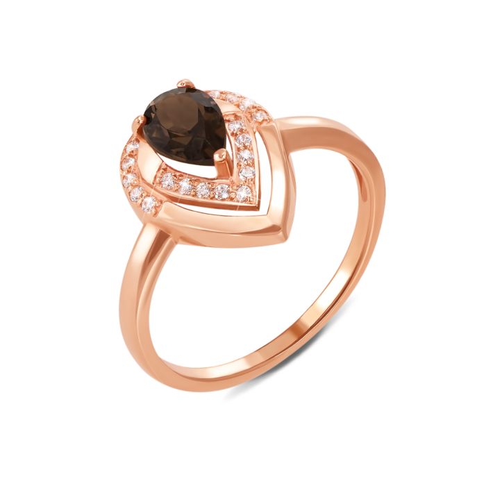 Золотое кольцо с раухтопазом и фианитами. Артикул 530108/раух сп