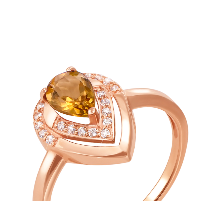 Золотое кольцо с цитрином и фианитами. Артикул 530108/ц сп