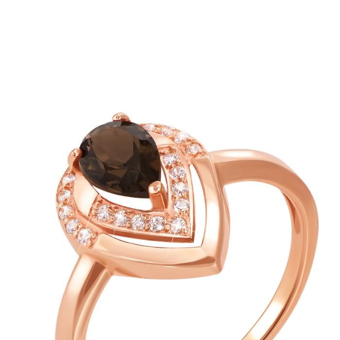 Золотое кольцо с раухтопазом и фианитами. Артикул 530108/раух сп