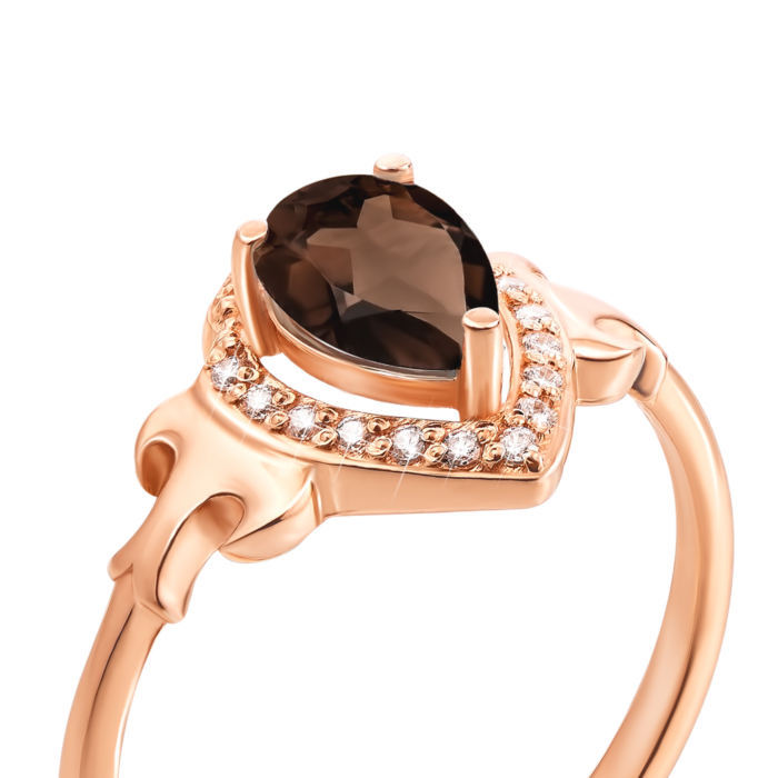 Золотое кольцо с раухтопазом и фианитами. Артикул 530140/раух с