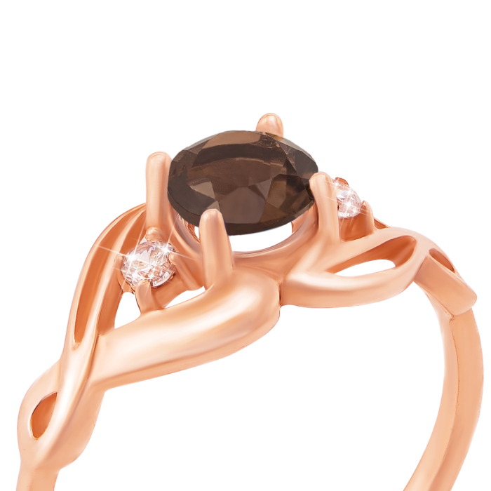 Золота каблучка з раухтопазом і фіанітами. Артикул 530160/раух сп