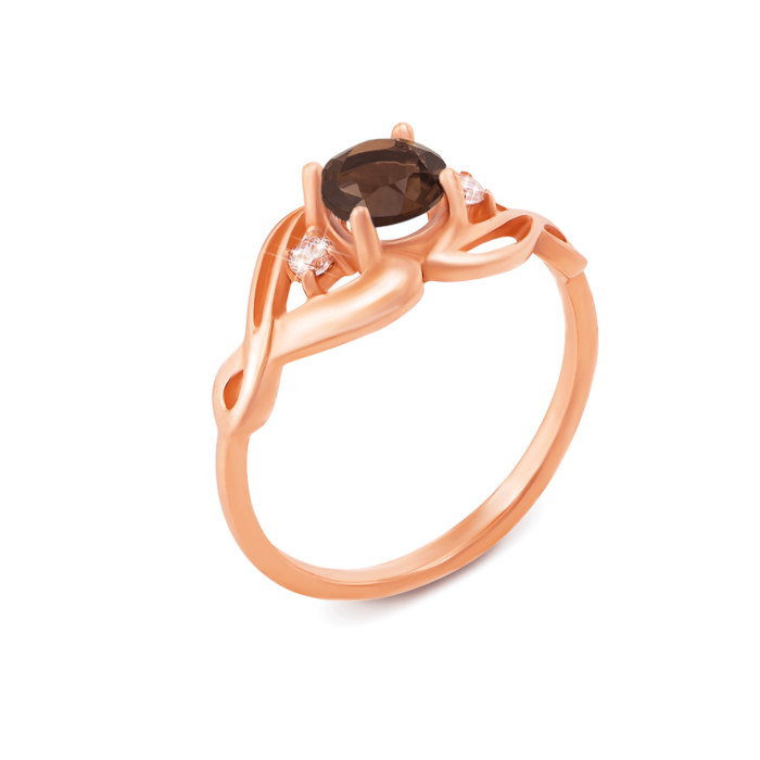 Золота каблучка з раухтопазом і фіанітами. Артикул 530160/раух сп