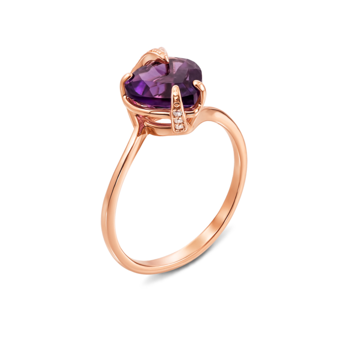 Золотое кольцо с аметистом и фианитами. Артикул 530184/ам сп