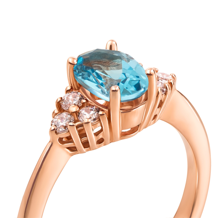 Золота каблучка з топазом і фіанітами. Артикул 530185/топ п