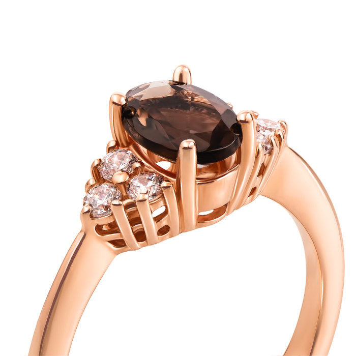 Золотое кольцо с раухтопазом и фианитами. Артикул 530185/раух п