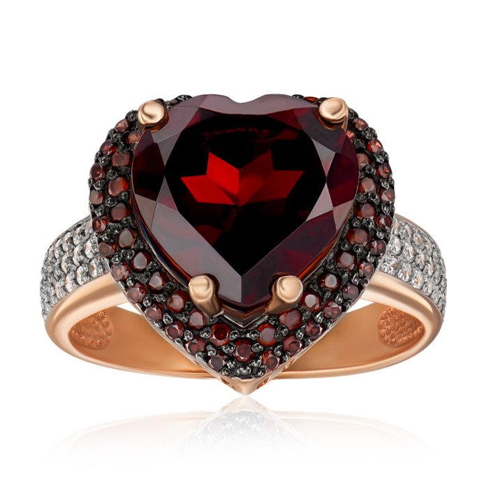 Золота каблучка з гранатом і фіанітами. Артикул 530189/гр