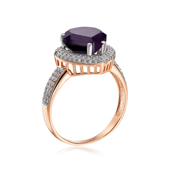 Золота каблучка з аметистом і фіанітами. Артикул 530189/ам с
