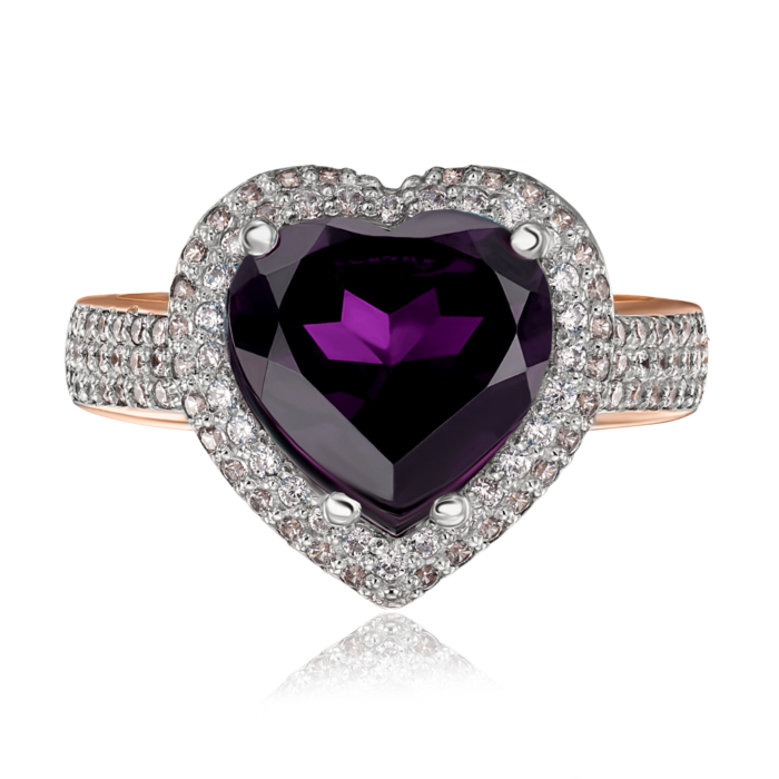 Золота каблучка з аметистом і фіанітами. Артикул 530189/ам с