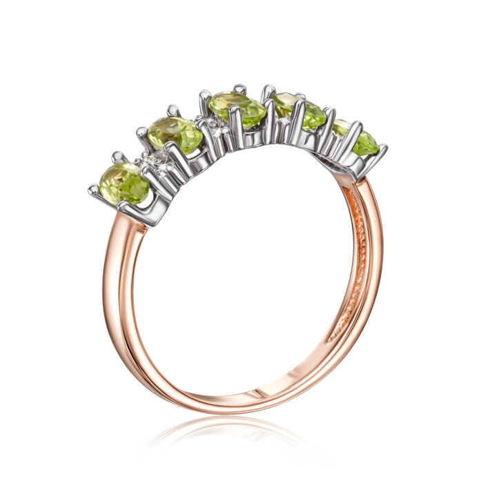 Золота каблучка з хризолітом і фіанітами. Артикул 530192/01/1/5726