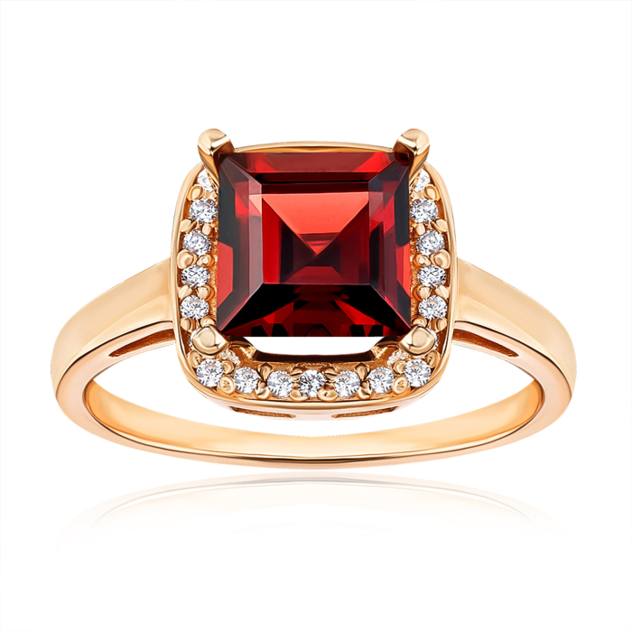Золота каблучка з гранатом та фіанітами 530193/01/0/5146