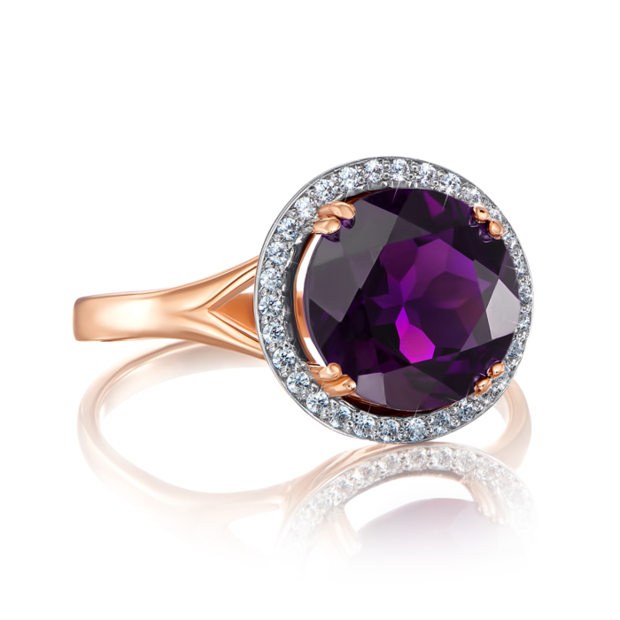 Золотое кольцо с аметистом и фианитами (530203/01/1/5472)