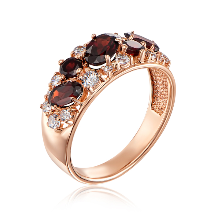 Золотое кольцо с гранатом и фианитами. Артикул 530206-1/01/0/5729