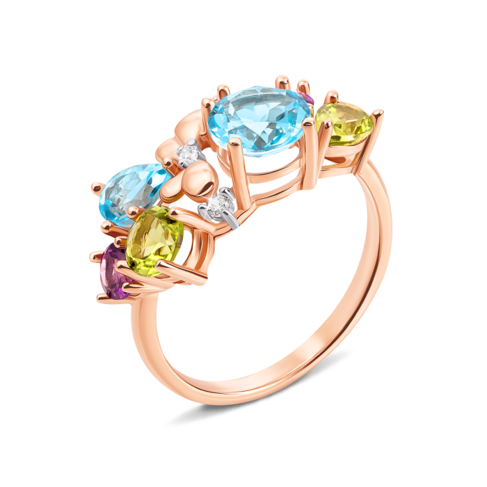 Золота каблучка з міксом напівдорогоцінного каміння. Артикул 530208/01/1/6784